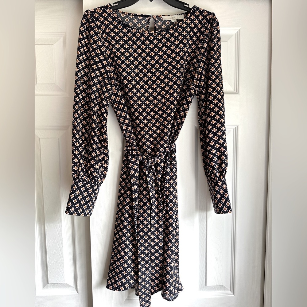 Ann Taylor Loft Navy and Pink Print Tie Waist Dress | Color: Blue/Pink Size: S